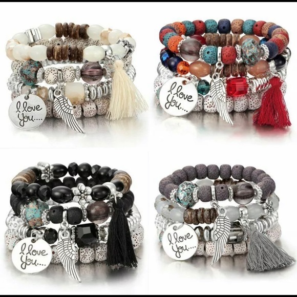 SET/4 Beaded Boho Hippie Bracelets Fashion Love - Picture 4 of 11